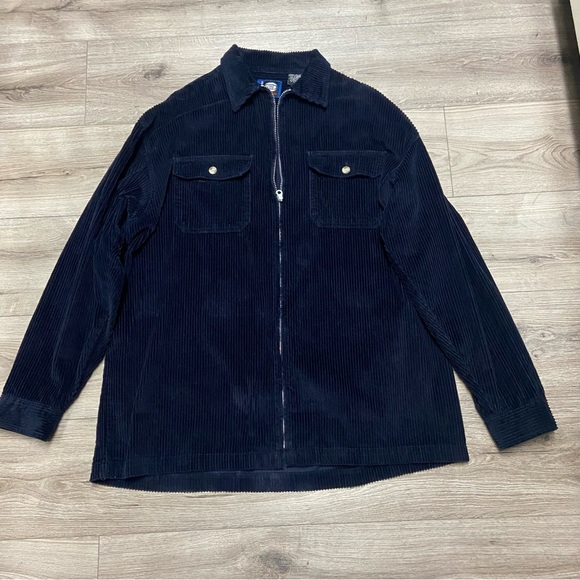 Vintage Corduroy Navy Blue Zip Up Shacket Oversized Baggy Jacket Streetwear Mens - Picture 2 of 16